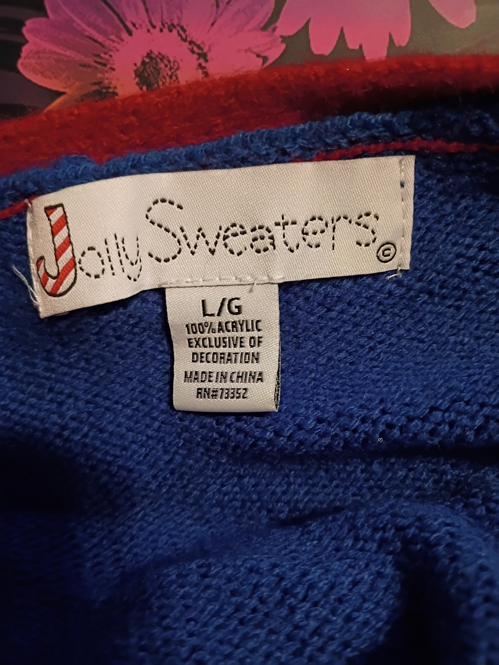 Jolly Sweaters Blue Knit Pullover with Red Trim